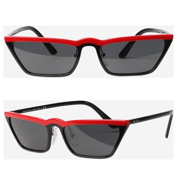 NWOT Prada SPR19U Low Angle Cut Cat-eye Sunglasses In Black & Red - Picture 1 of 12
